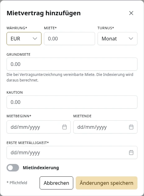 Das Formular für einen neuen Mietvertrag.