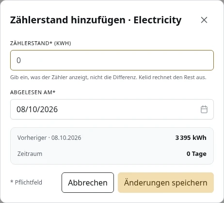 Einen Zählerstand erfassen.