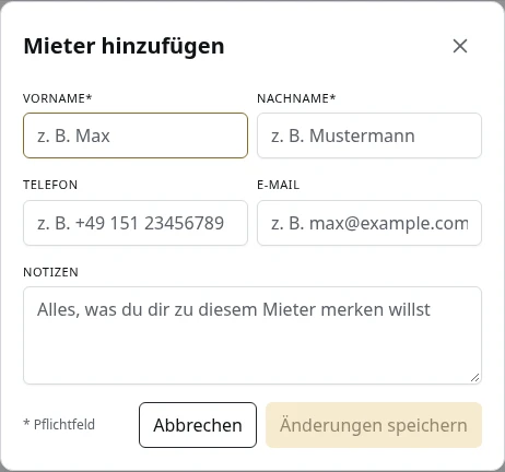 Einen Mieter hinzufügen.