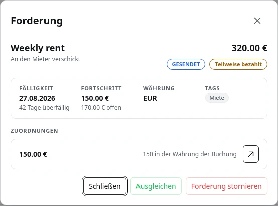 Eine Forderung mit ihren Zuordnungen.