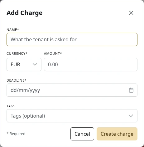 The form for a new charge.