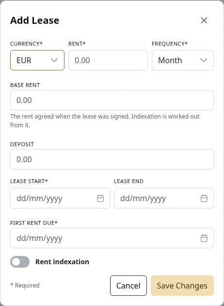 The form for a new lease.