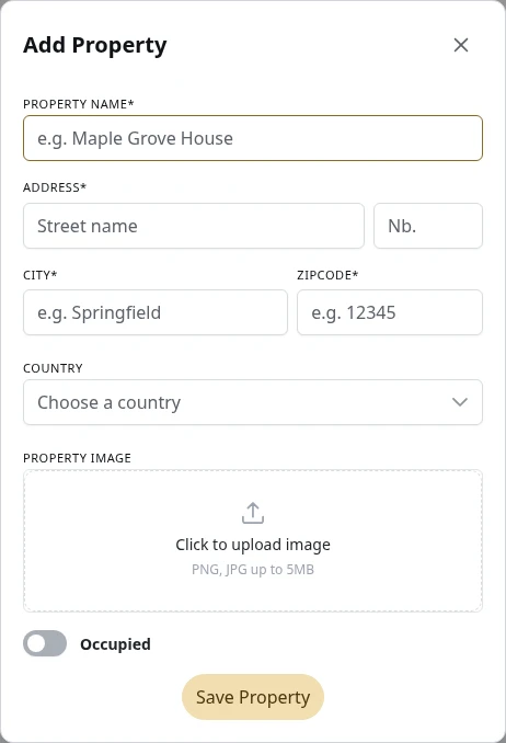 The form for a new property.