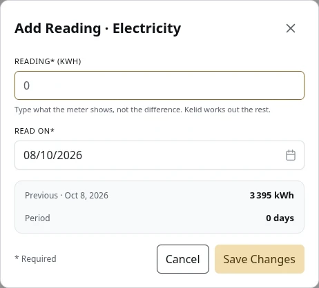 Entering a meter reading.