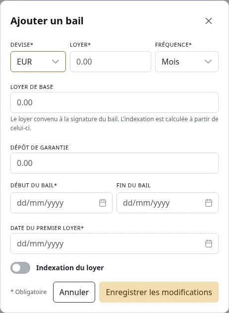 Le formulaire d’un nouveau bail.