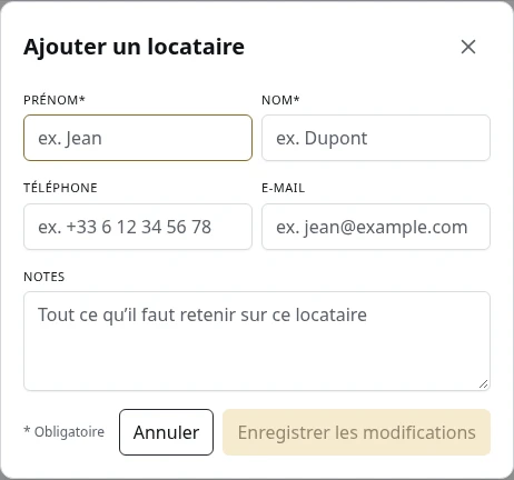 Ajouter un locataire.