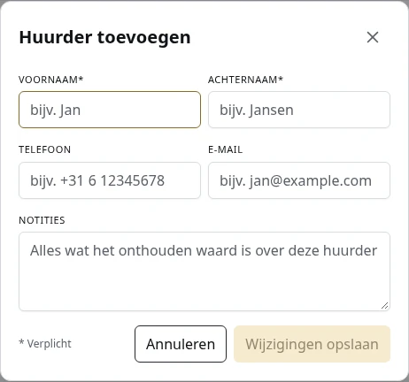 Een huurder toevoegen.