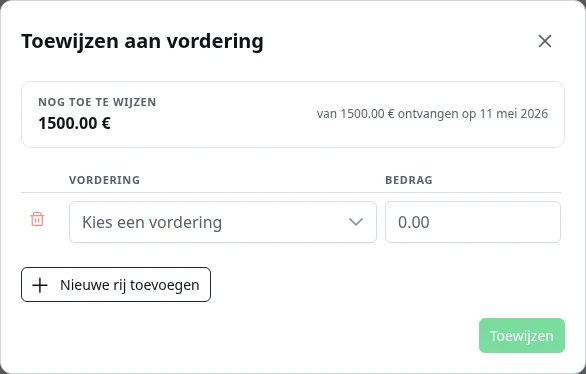 Ontvangen geld aan een vordering toewijzen.